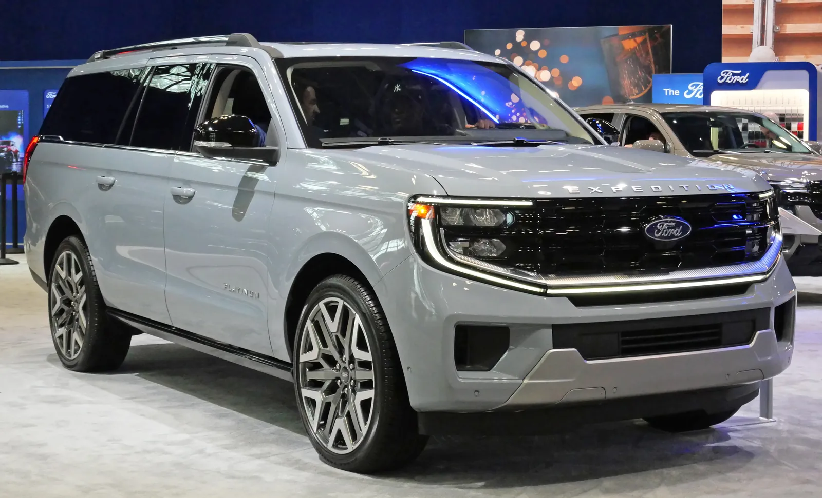2025 Ford Expedition Platinum MAX at NYIAS, front three-quarter with bright grille trim