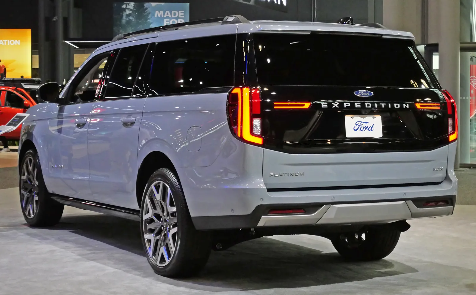 2025 Ford Expedition Platinum MAX at NYIAS, rear view showing the closed Split Gate
