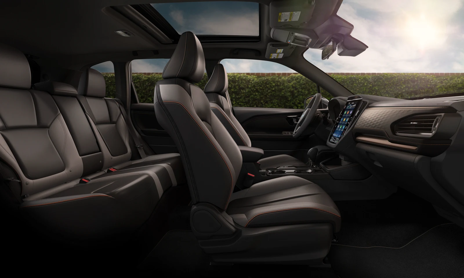 2026 Subaru Forester Sport Onyx Edition cabin with a portrait screen and copper-stitch seats