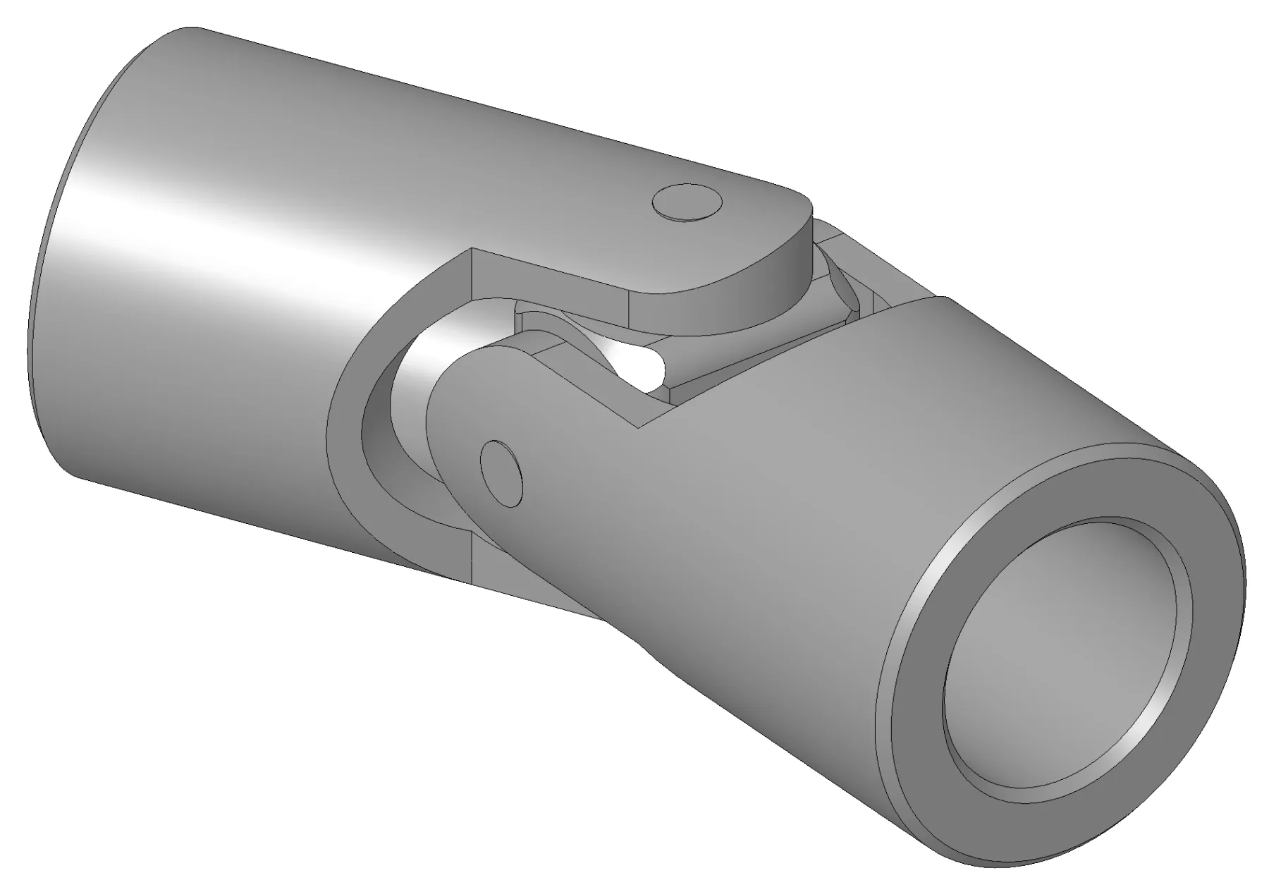 Drawing of a single Cardan joint with two yokes joined by a cross